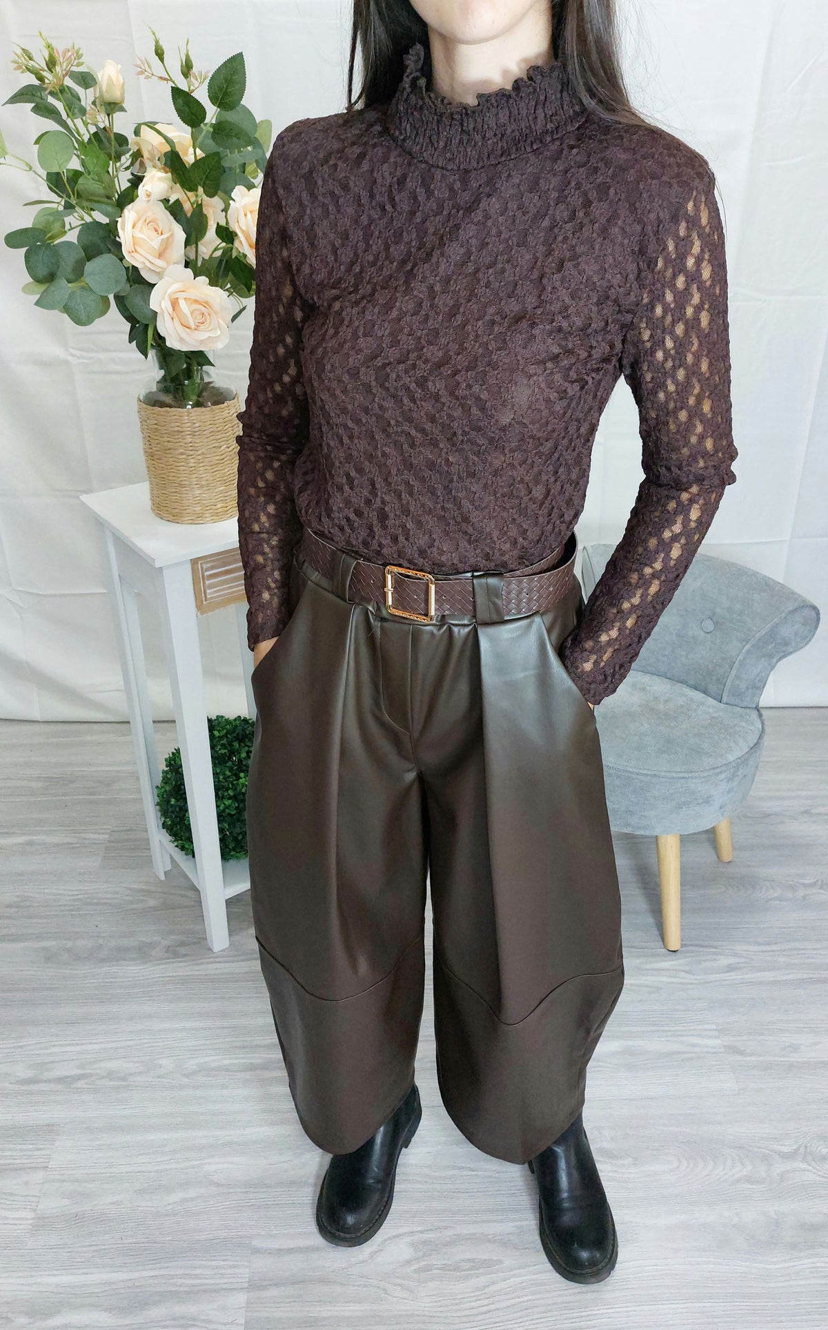 Odilia – Pantaloni balloon donna in ecopelle a vita alta