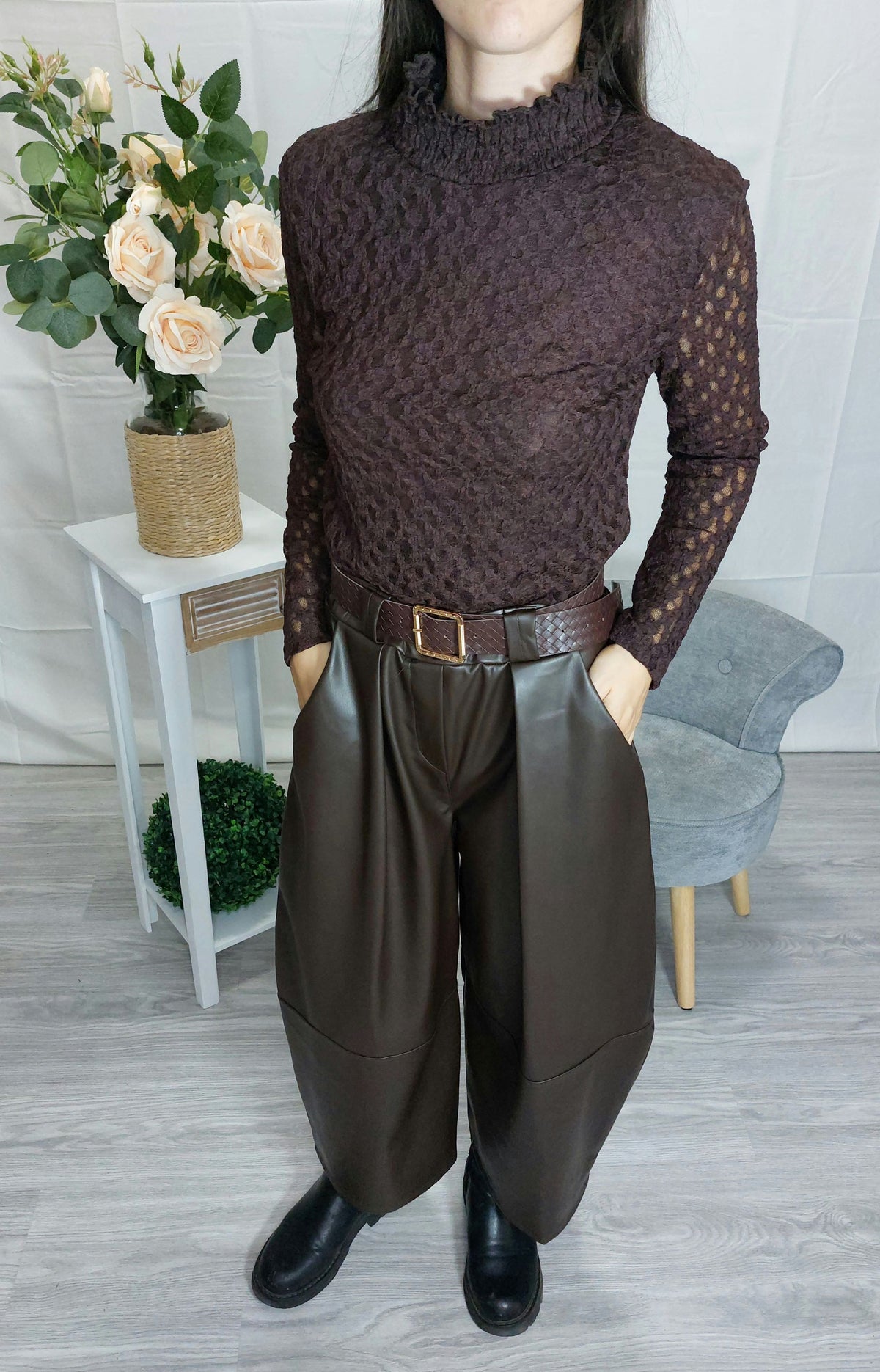 Odilia – Pantaloni balloon donna in ecopelle a vita alta