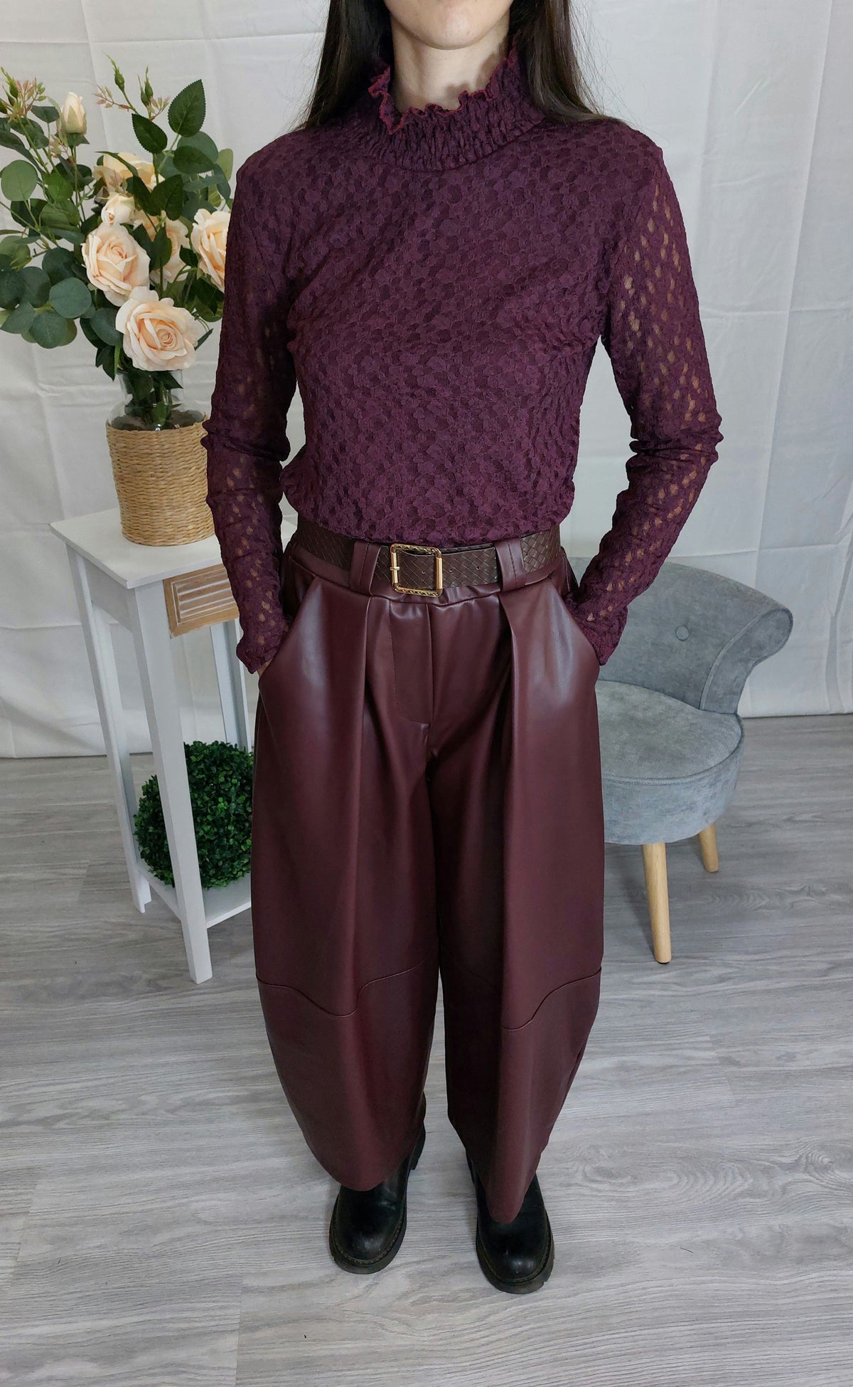Odilia – Pantaloni balloon donna in ecopelle a vita alta