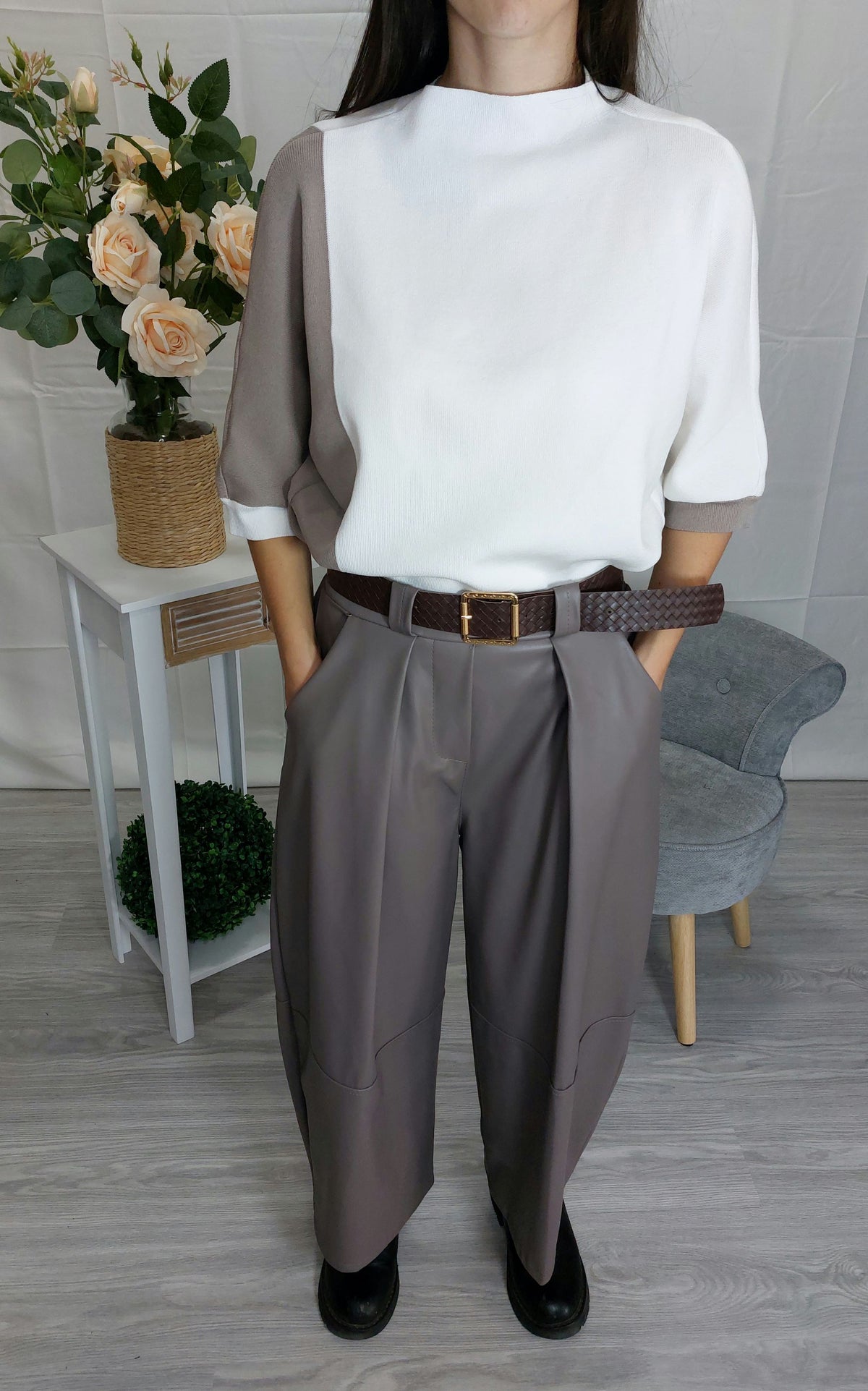 Odilia – Pantaloni balloon donna in ecopelle a vita alta