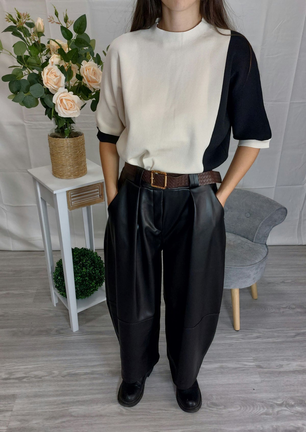Odilia – Pantaloni balloon donna in ecopelle a vita alta