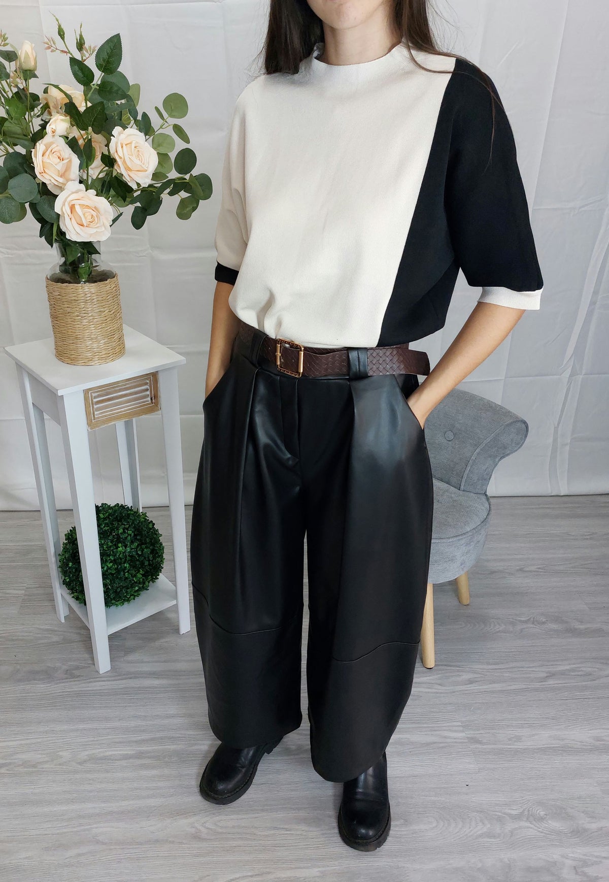 Odilia – Pantaloni balloon donna in ecopelle a vita alta