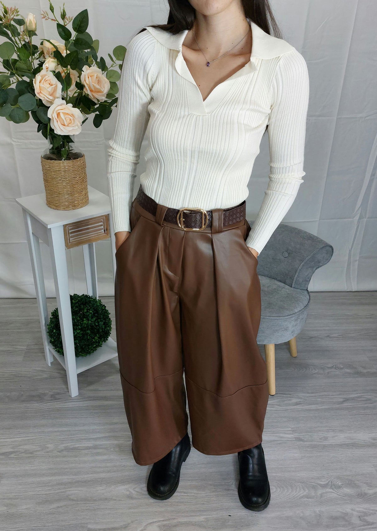 Odilia – Pantaloni balloon donna in ecopelle a vita alta