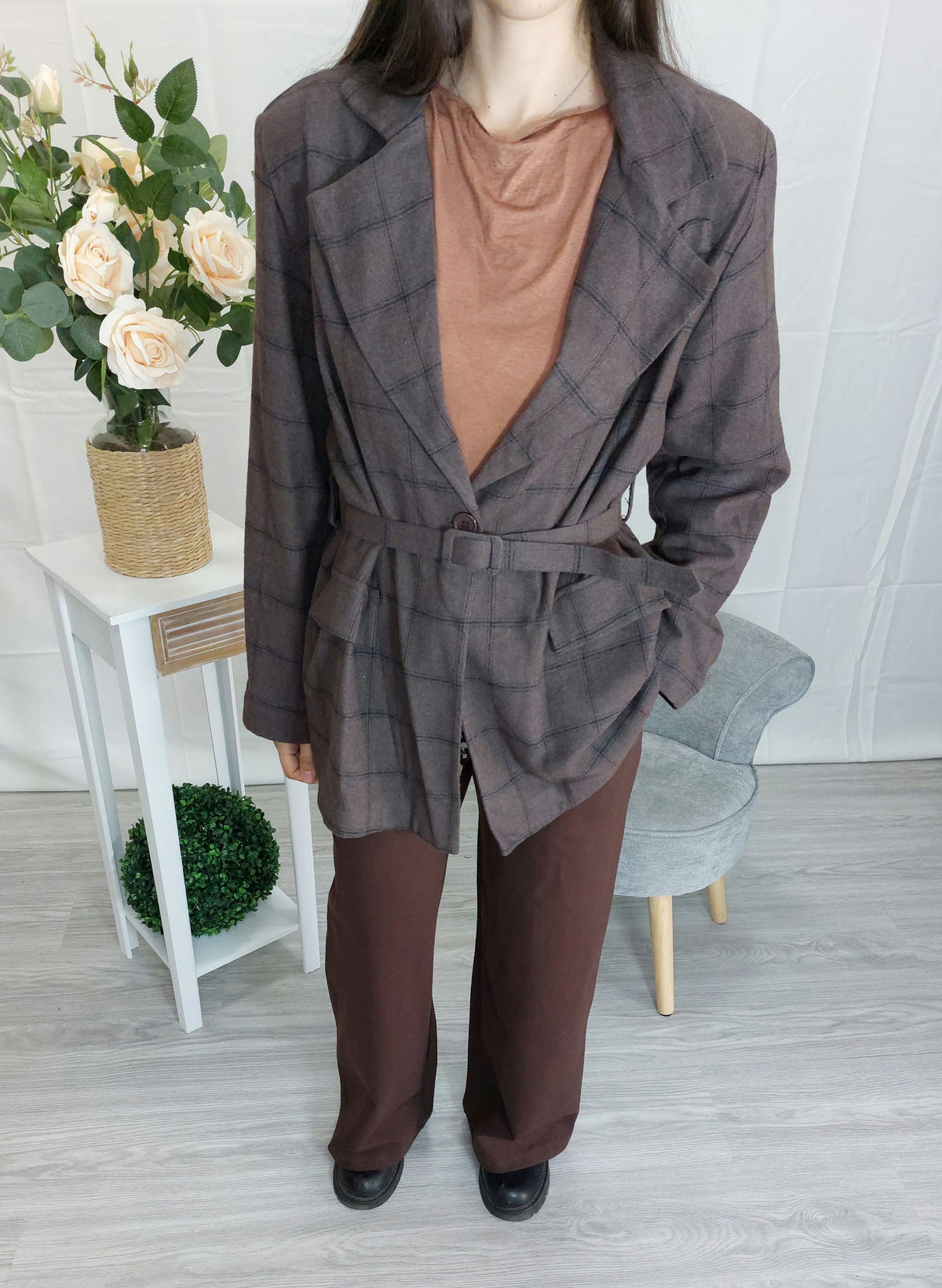 Ottavia – Blazer donna a quadri con cintura