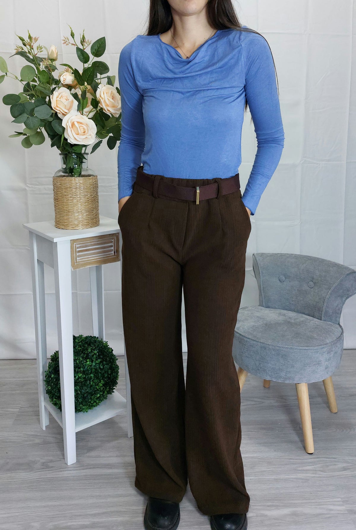Altea – Pantaloni palazzo donna a vita alta con cintura