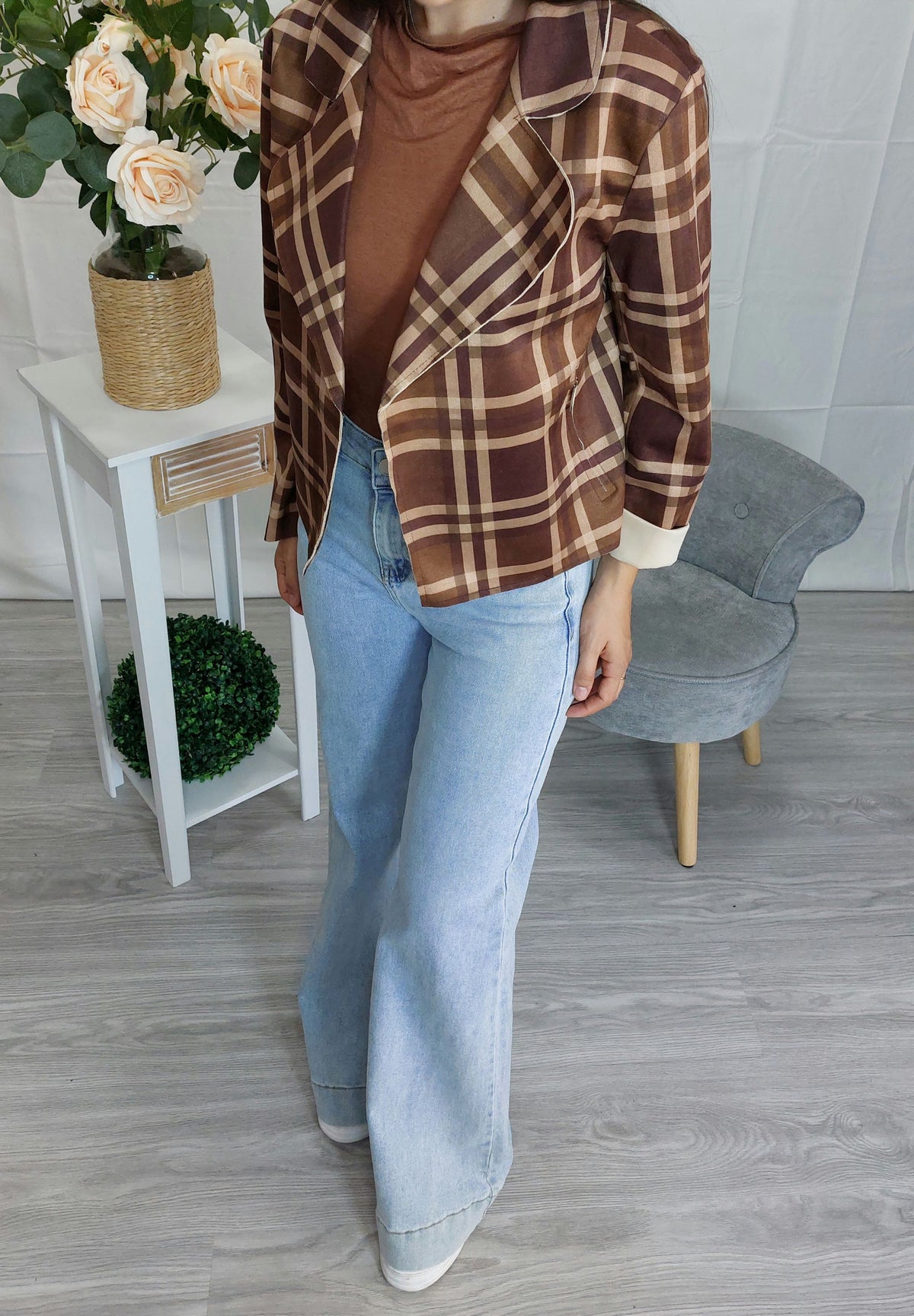 Isotta – Giacca donna in camoscio a quadri con zip sulla tasca
