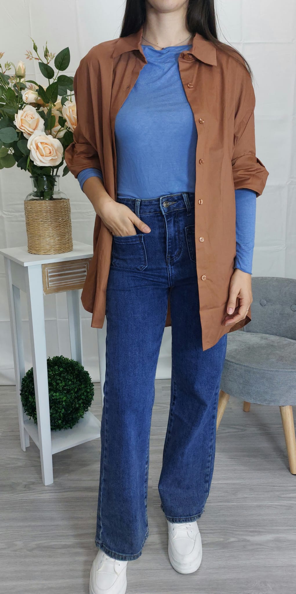 Eularia – Camicia donna oversize lunga a maniche lunghe