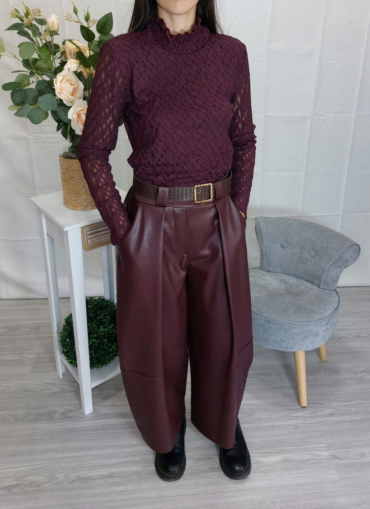 Odilia – Pantaloni balloon donna in ecopelle a vita alta