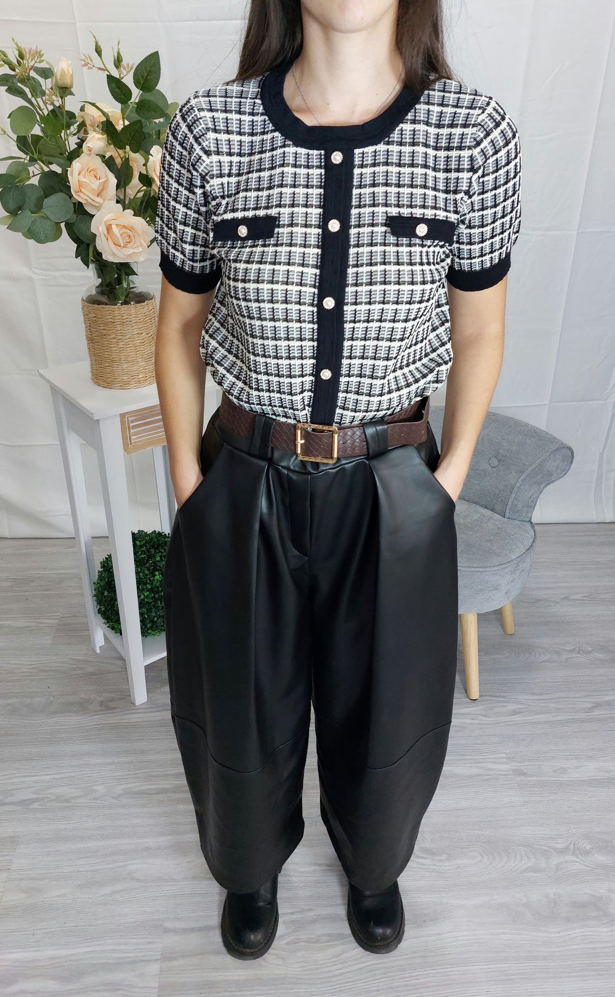 Odilia – Pantaloni balloon donna in ecopelle a vita alta