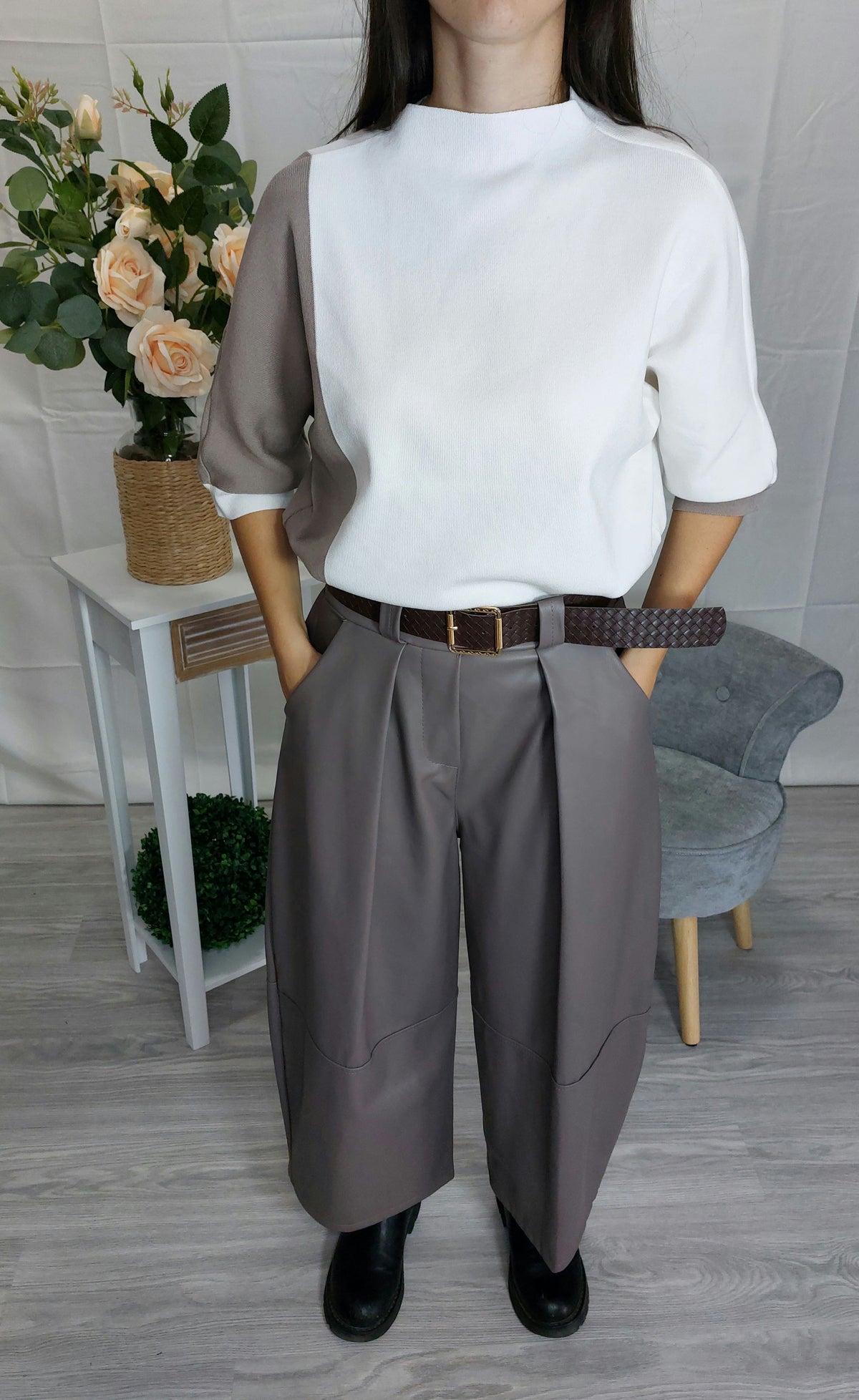 Odilia – Pantaloni balloon donna in ecopelle a vita alta