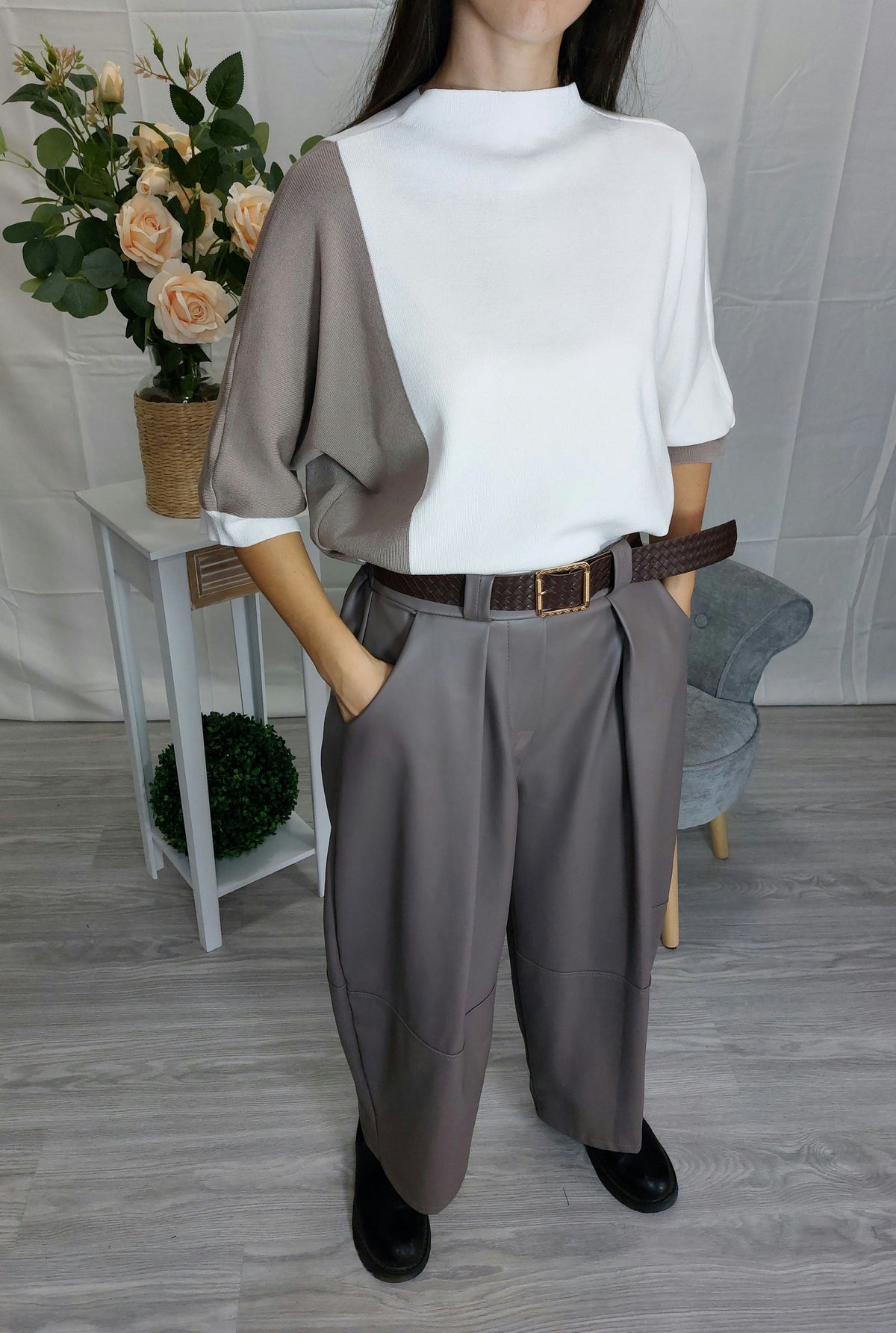 Odilia – Pantaloni balloon donna in ecopelle a vita alta