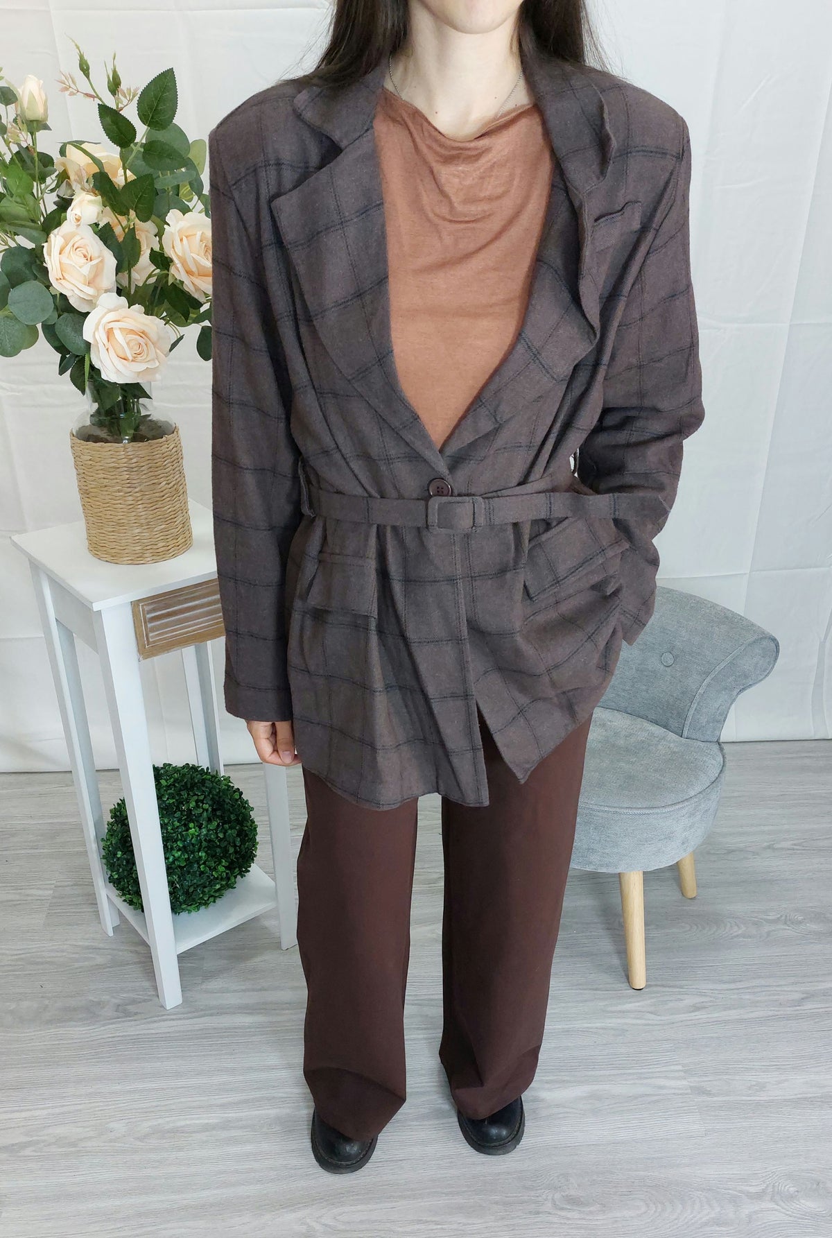 Ottavia – Blazer donna a quadri con cintura