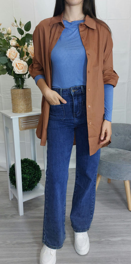 Eularia – Camicia donna oversize lunga a maniche lunghe
